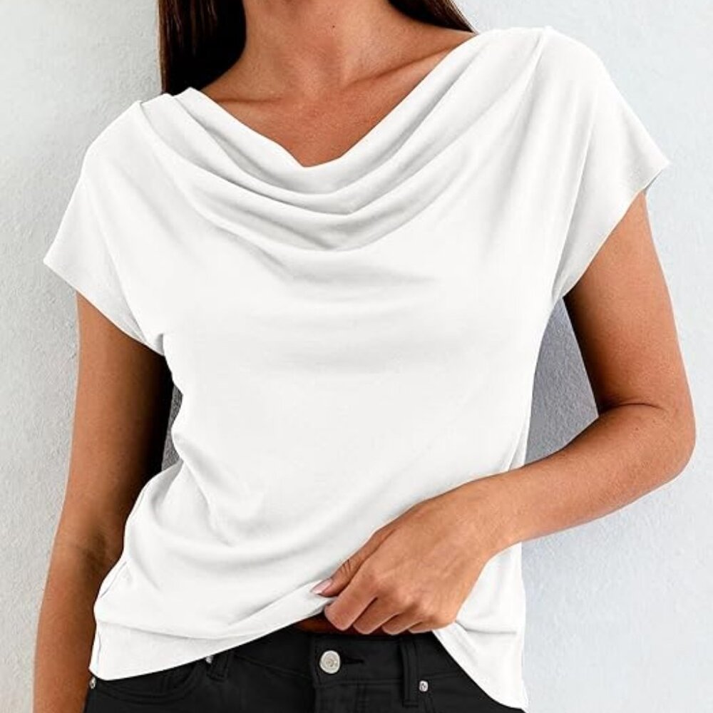White Cowl Neck Blouse - Picture 2 of 4